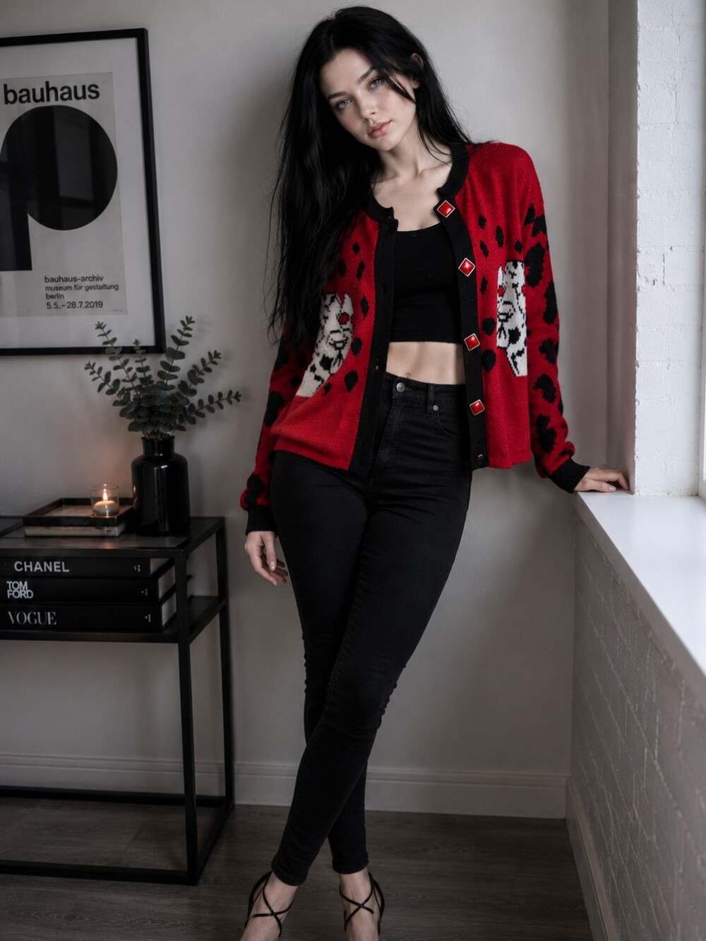 EUC Vintage 90s Red Parrot XL Red Leopard Cardigan Sweater Graphic Animal Print!